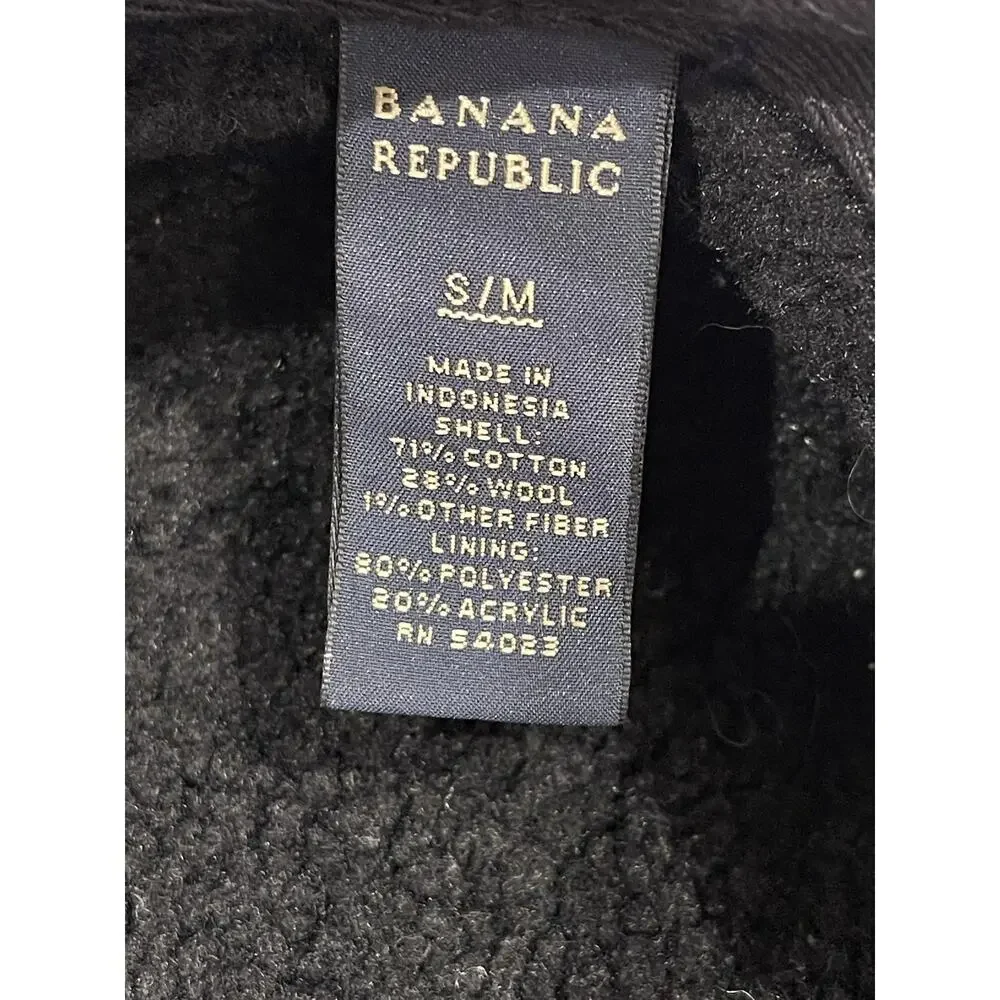 Banana Republic Hat Cap Flat Mens Medium Gray Herringbone Wool Lined Insulated